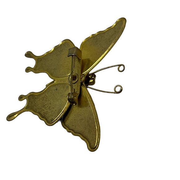 Vintage Butterfly Brooch Red Green Enamel and Glitter Pin - Picture 6 of 8